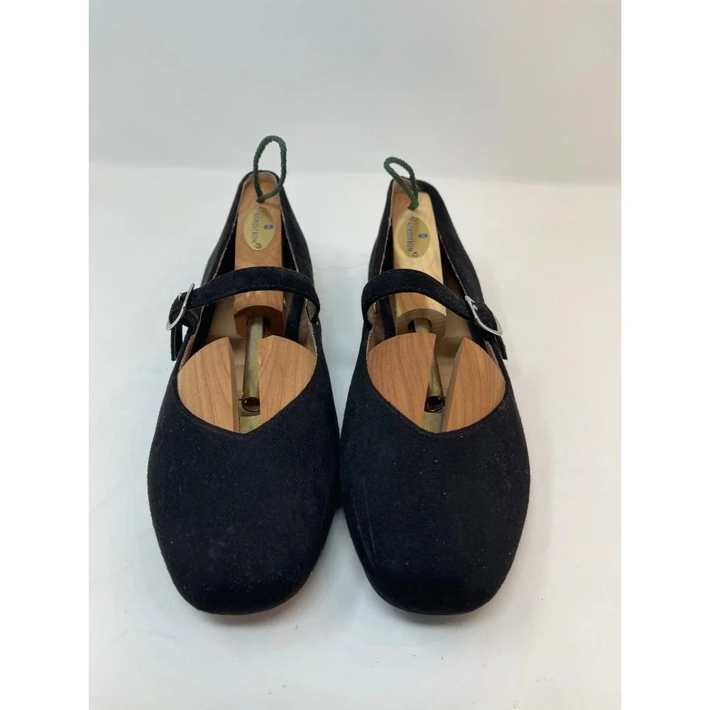 Cynthia‎ Rowley Suede Mary Jane Flats Women's Black Buckle Strap Almond Toe
